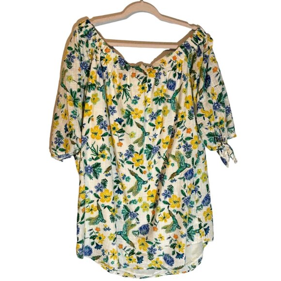 Old Navy Women's Floral Off-Shoulder Blouse Size L 100% Cotton Made In India - Picture 8 of 12